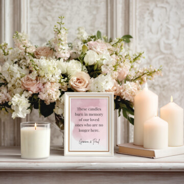 Heirloom Rose 5x7 Framed Sign with Candles Mockup Example Showing Memorial Sign