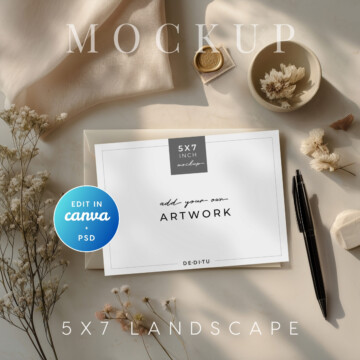 Golden Hour Paper 5x7 Landscape Mockup with Pen