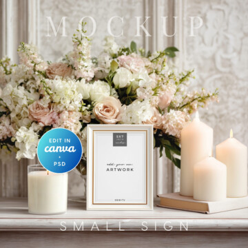 Heirloom Rose 5x7 Framed Sign with Candles Mockup