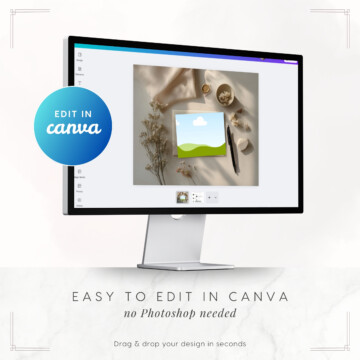 Golden Hour Paper 5x7 Landscape Mockup with Pen - Canva Editing