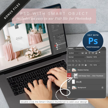 Blush Reverie Large Format Sign on Easel Mockup - Photoshop Editing