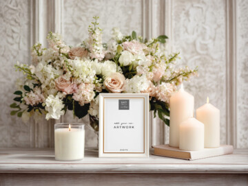 Heirloom Rose 5x7 Framed Sign with Candles Mockup