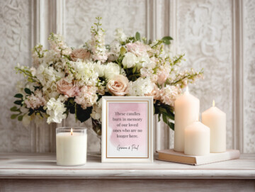 Heirloom Rose 5x7 Framed Sign with Candles Mockup Example Showing Memorial Sign
