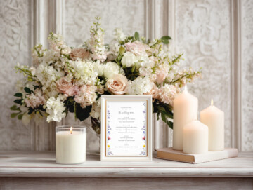 Heirloom Rose 5x7 Framed Sign with Candles Mockup Example Showing Menu Sign