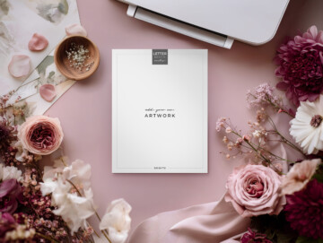 Mauve Bloom Printer with Paper Mockup - US Letter Size