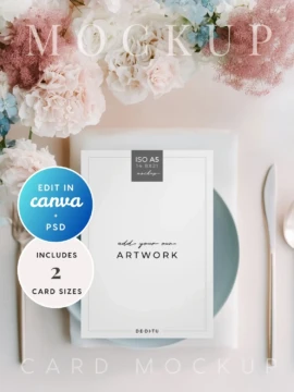 Blush Reverie Menu on Plate Mockup with Blush Florals