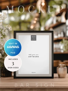 Botanical Bar Sign Mockup in 3 Sizes