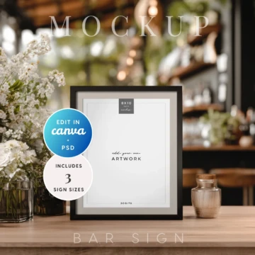 Botanical Bar Sign Mockup in 3 Sizes